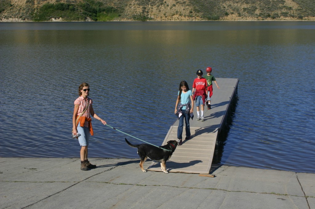 Hiking is one of our favorite family activities, and we certainly did plenty of that! Here's everyone exploring the boat ramp at Currant Creek Reservoir. Sofie enjoyed taking a bath while trying to catch minnows.